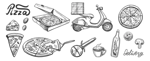 Livraison de pizza icônes ensemble — Image vectorielle