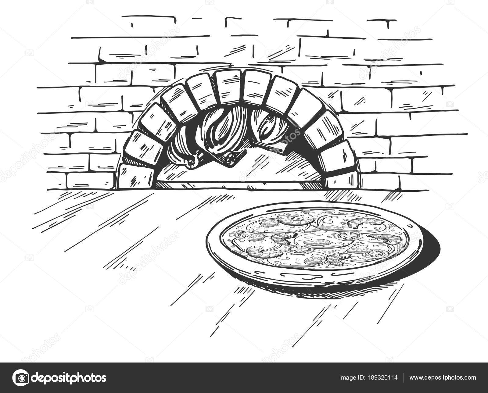 Pizza en el fondo del horno de leña vector, gráfico vectorial