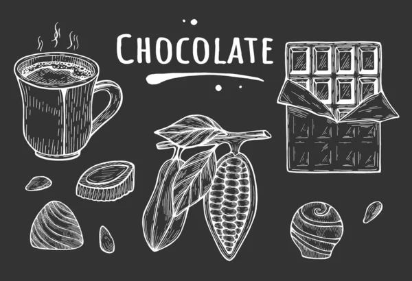 Illustratie van chocolade op zwarte achtergrond — Stockvector