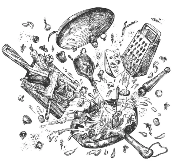 Μαγείρεμα αντικείμενα ανύψωσης έκρηξη — Διανυσματικό Αρχείο