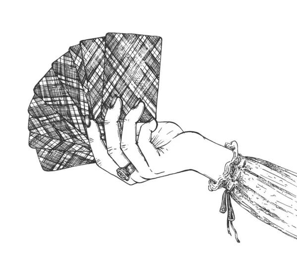 Γυναίκα χέρι με ανεμιστήρα τραπουλόχαρτα — Διανυσματικό Αρχείο