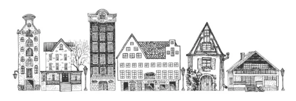 Sketch of cute street houses set — Stock Vector