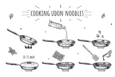 Udon Asya yemeği pişirme süreci