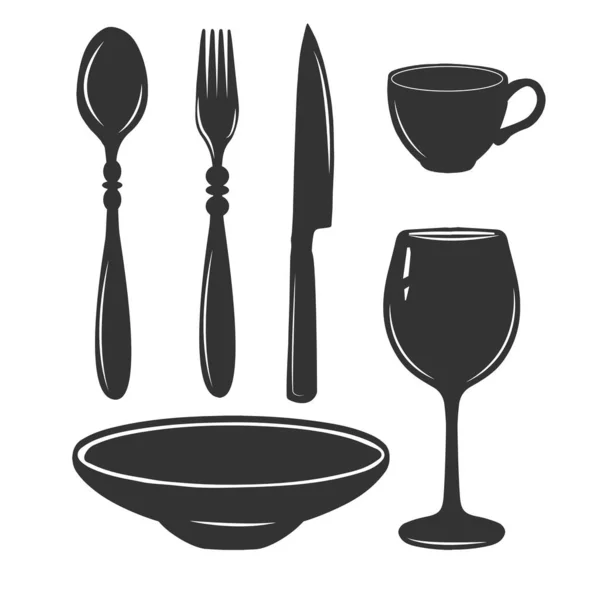 Table setting items silhouette — Stock Vector