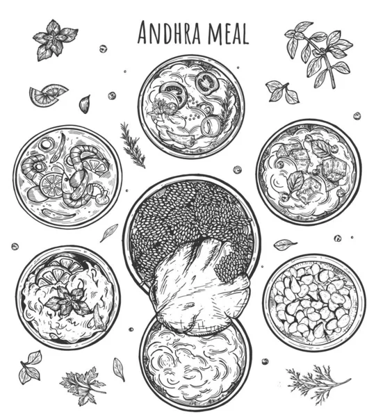 Παραδοσιακή κουζίνα Andhra γεύμα — Διανυσματικό Αρχείο
