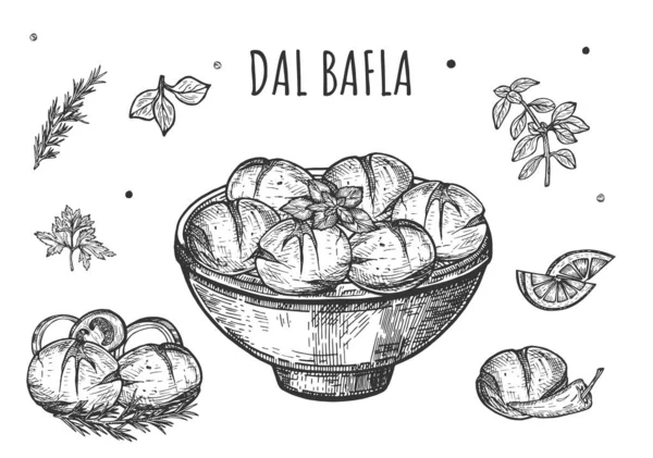 Dal Bafla deliciosa comida tradicional —  Vetores de Stock