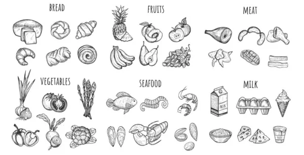Набор основных продуктов питания — стоковый вектор