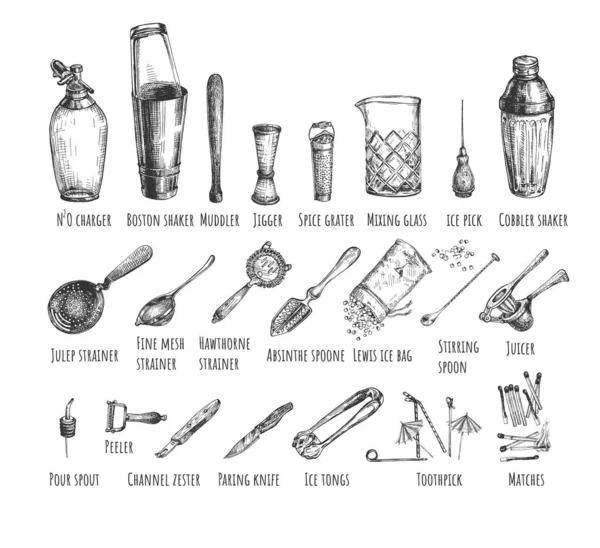 Uitrusting en gereedschap voor barmannen — Stockvector