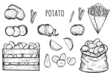 Taze ve pişmiş patates ikonları.