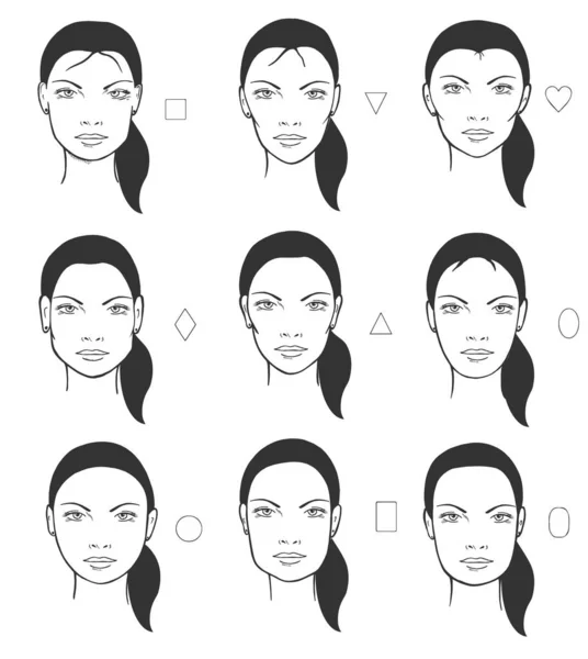 Mulher rosto formas e conjuntos de tipos —  Vetores de Stock