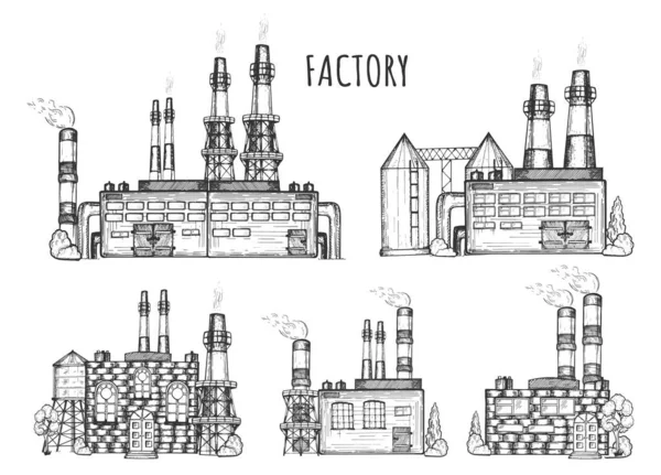 Industriële fabriek gebouwen ingesteld — Stockvector