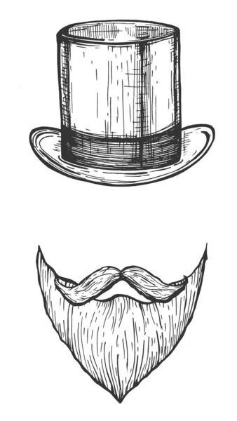 Heren hoed, baard met snorren — Stockvector