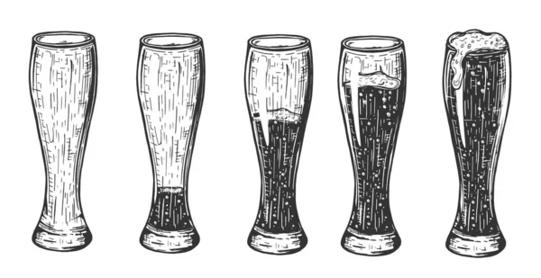 Beer in glass different amount set — Stock Vector