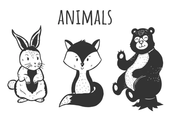 Kawai bosque animales personajes conjunto — Vector de stock