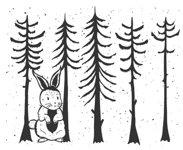 Χαριτωμένος αστείος λαγός στο δάσος — Διανυσματικό Αρχείο