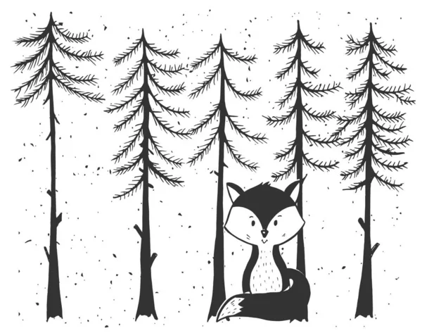 Mignon dessin animé petit renard dans la forêt — Image vectorielle