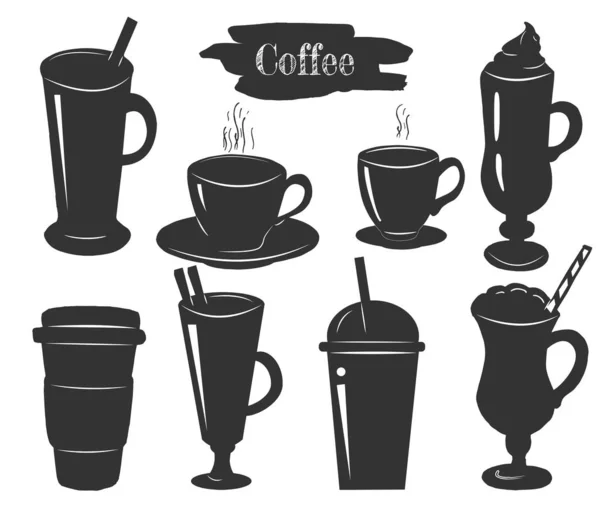 Glasögon och koppar för kaffeset — Stock vektor