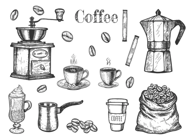 Coffee objects set to make and drink — Stock Vector