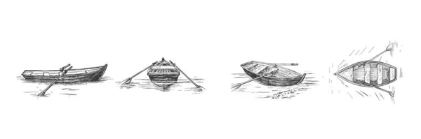 Empty rowing boat on lake set — Stock Vector