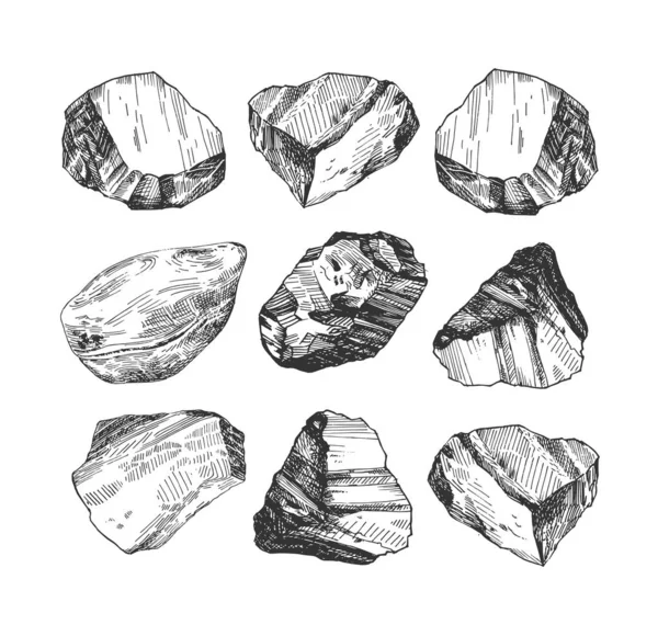 Conjunto de minerales, cristales, piedras preciosas — Vector de stock