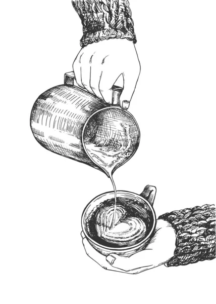 Proceso de fabricación de dibujo de espuma de café — Archivo Imágenes Vectoriales