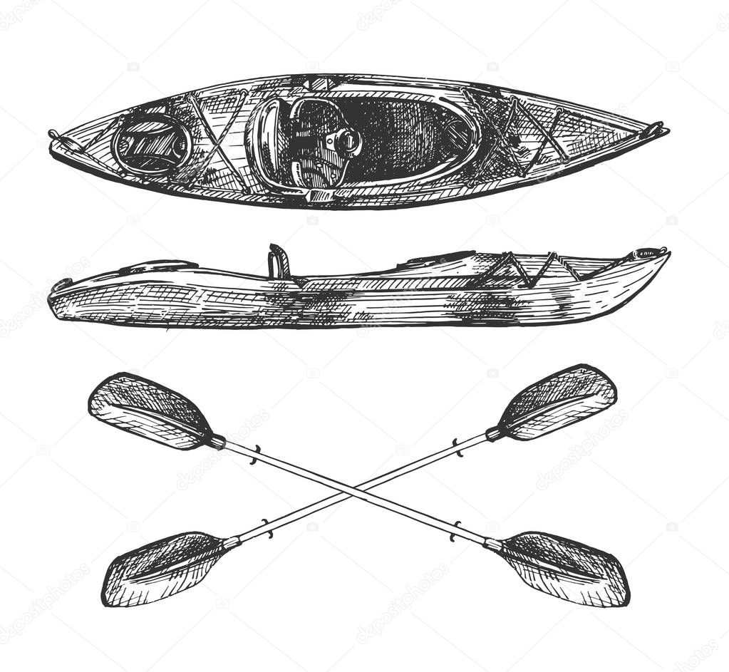 Kayak with crossed paddles or oars