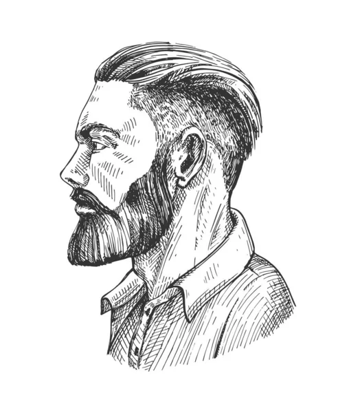 Vector Illustratie Van Man Hipster Met Baard Zijportret Abstract Mannelijk — Stockvector