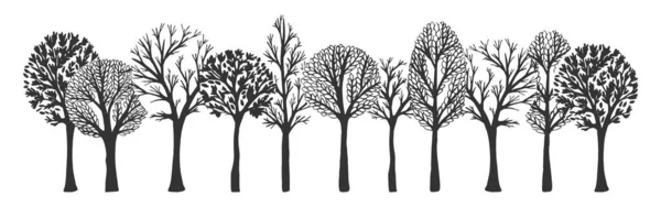 Ilustración Vectorial Árboles Del Bosque Del Callejón Del Parque Fila — Vector de stock