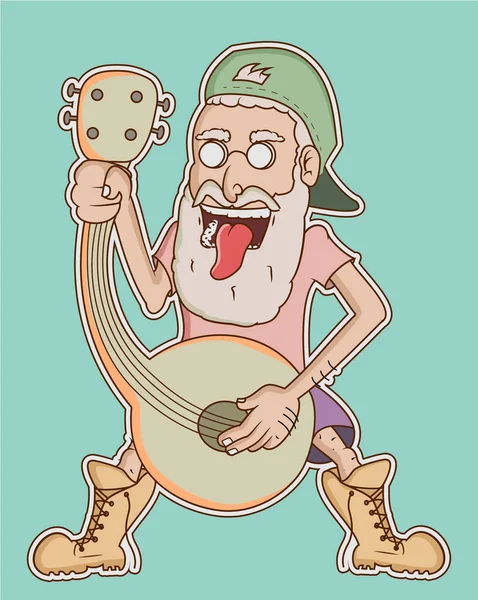 Viejo gracioso cantando en mandolina — Vector de stock