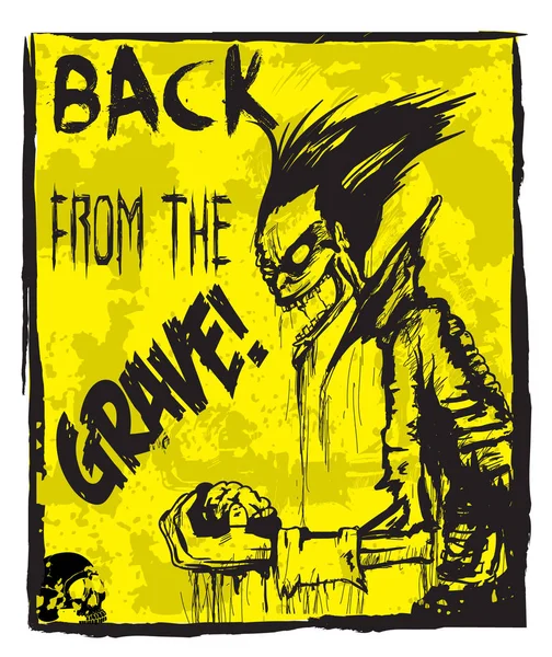 Affiche Zombie Retour d'une tombe, grunge dessiné à la main, illustration comique 2 — Image vectorielle