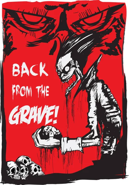  Poster zombi geri mezar, elle çizilmiş grunge, çizgi roman illüstrasyon
