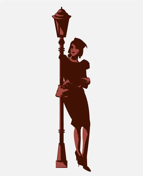 Mulheres que colocam em uma luz de rua ilustração do vintage — Vetor de Stock