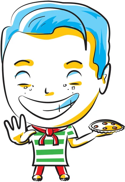 Aranyos kis fiú birtoklás egy pizza — Stock Vector