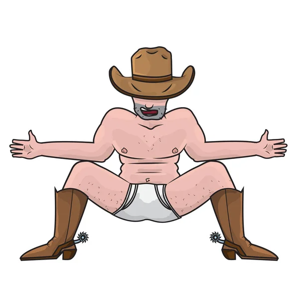 Cowboy in Unterwäsche Cartoon Illustration — Stockvektor