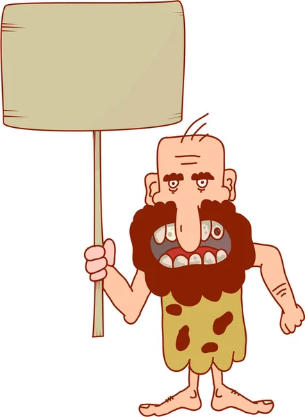 Höhlenmensch Cartoon Illustration mit einem Schild — Stockvektor