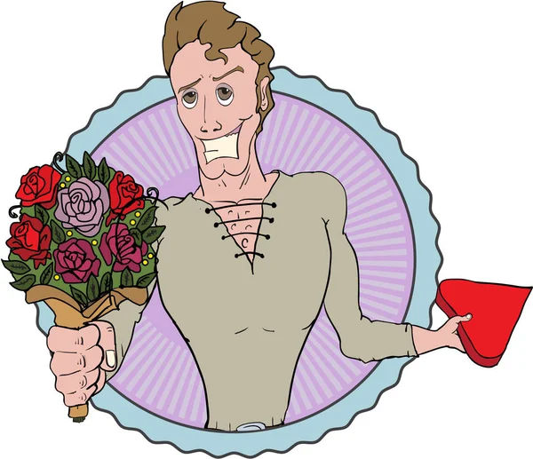 Hombre guapo ofreciendo flores icono de dibujos animados — Archivo Imágenes Vectoriales