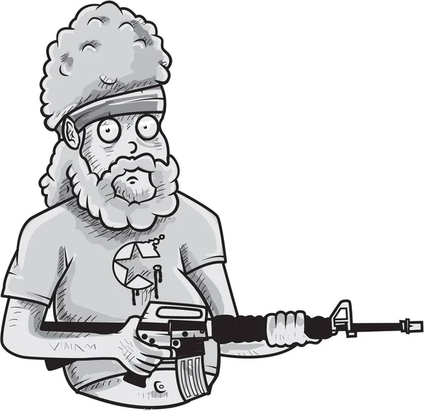 Homme drôle tenant logo d'arme — Image vectorielle