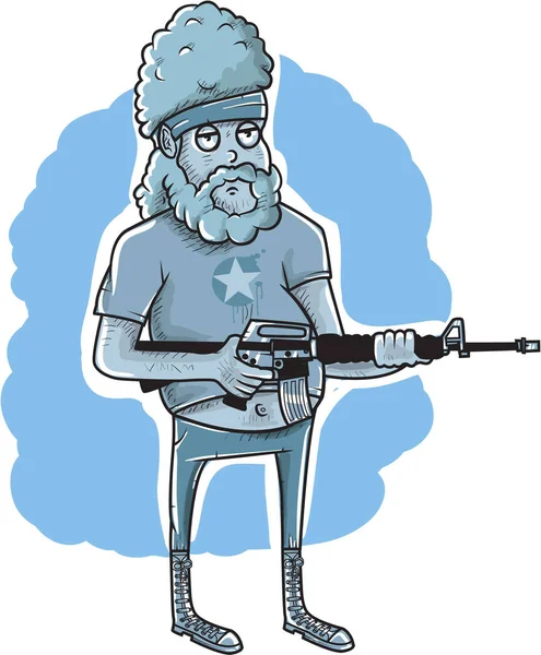 Homme drôle tenant logo d'arme — Image vectorielle
