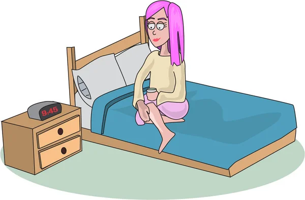 Desenhos animados ilustração de uma mulher se preparando para dormir — Vetor de Stock