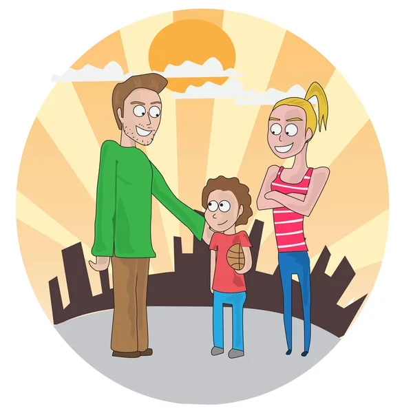 Dibujos animados ilustración de una familia feliz — Vector de stock