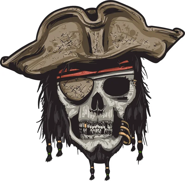 Ilustración de cabeza de cráneo pirata — Vector de stock
