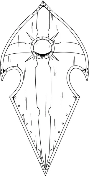 Esquema de ilustración de dibujos animados escudo medieval — Archivo Imágenes Vectoriales