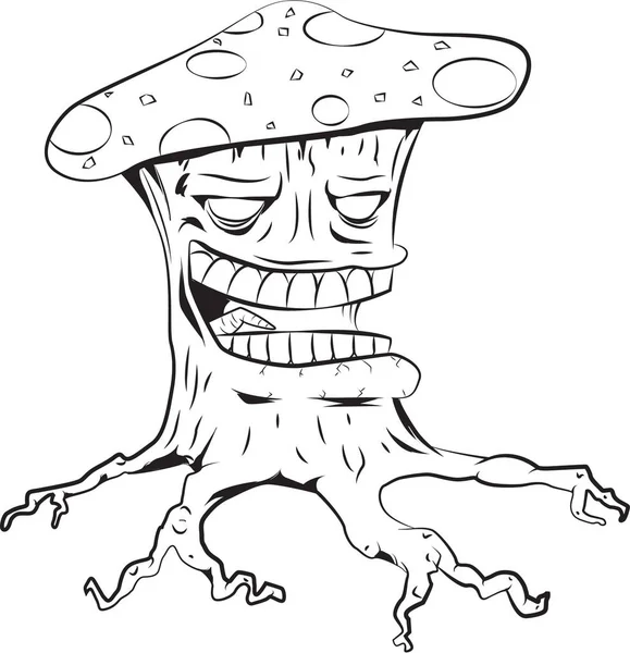 Карикатура на грибов черно-белая — стоковый вектор