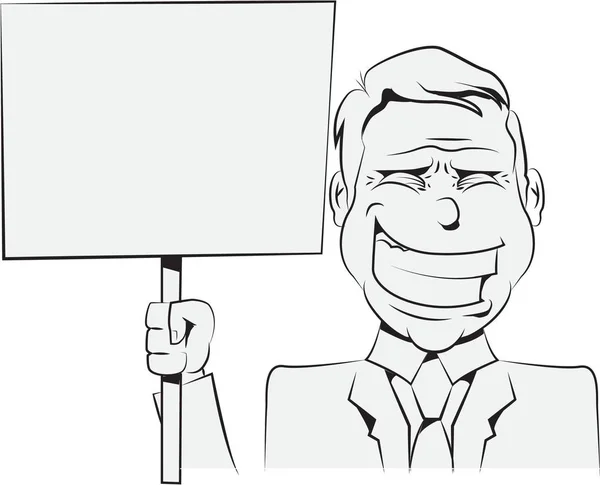 Ilustración de un hombre de negocios sosteniendo un cartel en blanco y negro — Vector de stock
