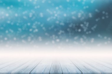 Kış mavisi arka plan ve kar yağışı ışıkları. Kış consepsi