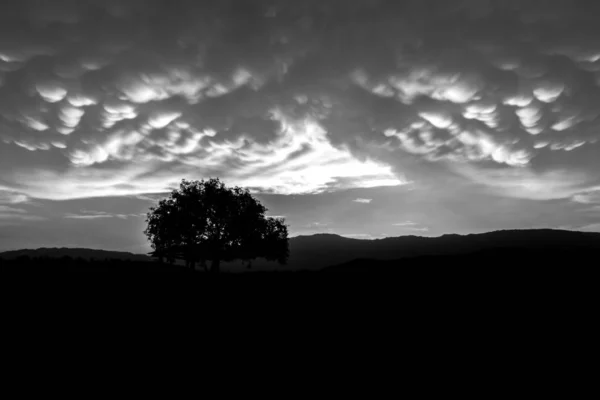 Preto e branco de Nuvens Mammatus — Fotografia de Stock