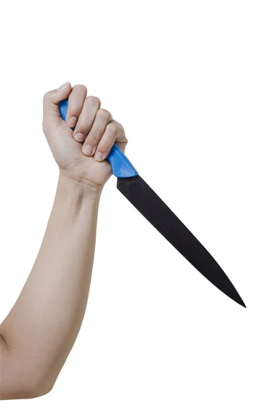 Εσωτερικη δύο χέρι εκμετάλλευση μαχαίρι σε λευκό φόντο — Φωτογραφία Αρχείου