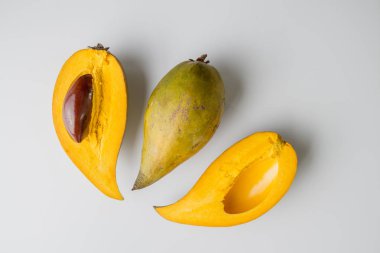 Gri arka plan üzerinde izole Pouteria campechiana.