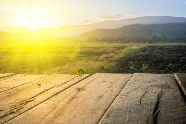 Old Brown Wooden Floor Agricultural Field Evening Beam Sunset — Stock Photo, Image