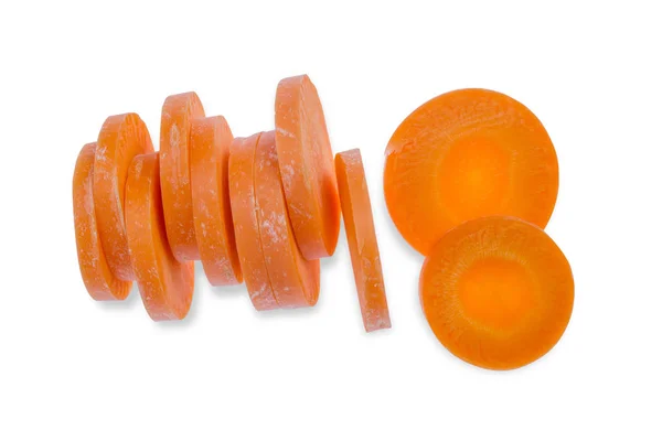 Zblízka Pohled Shora Čerstvé Pomerančové Mrkvový Řez Izolovaných Bílém Pozadí — Stock fotografie
